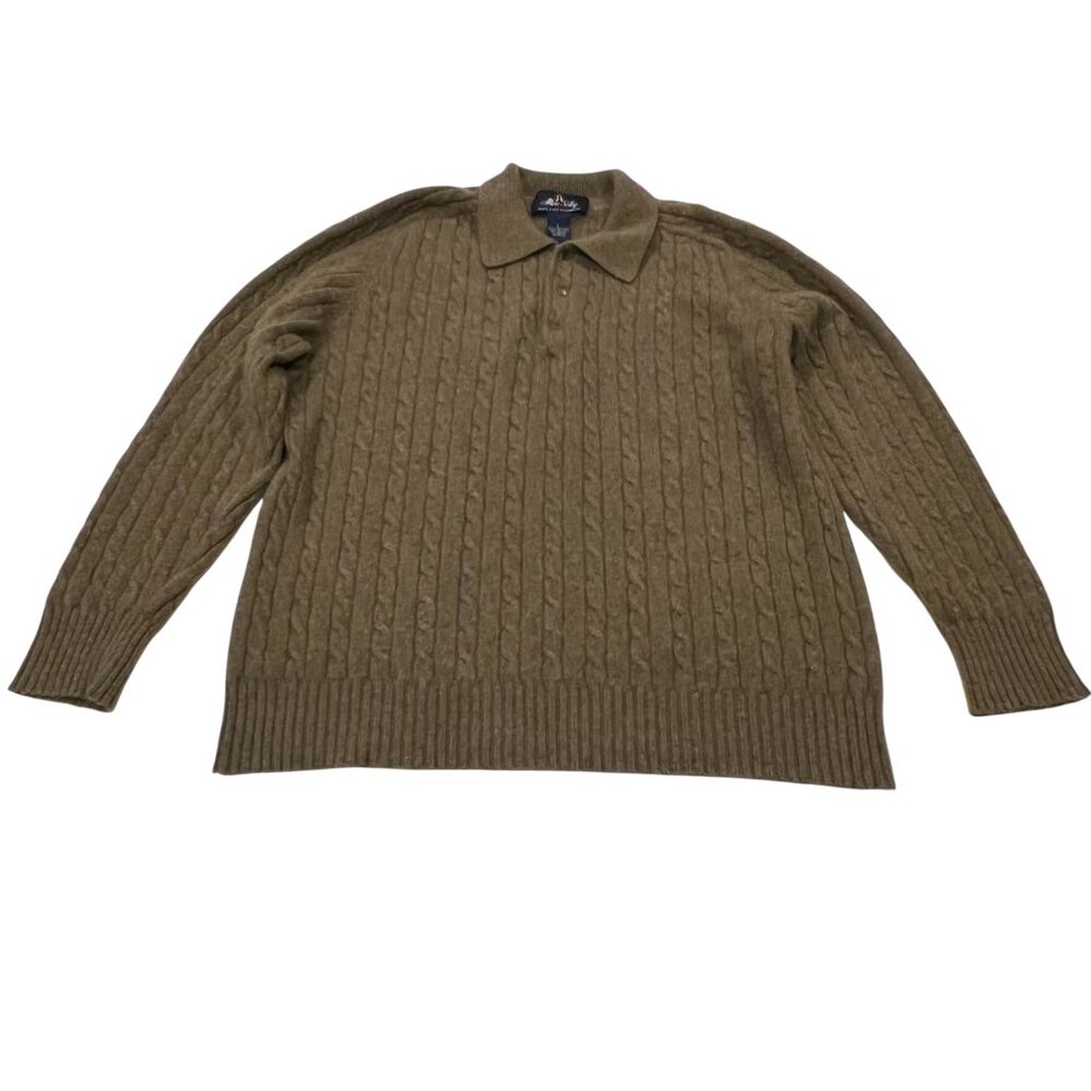 Allen Solly Cashmere 2-Ply Cable Knit Polo Sweater, Olive Green, L - Picture 8 of 8